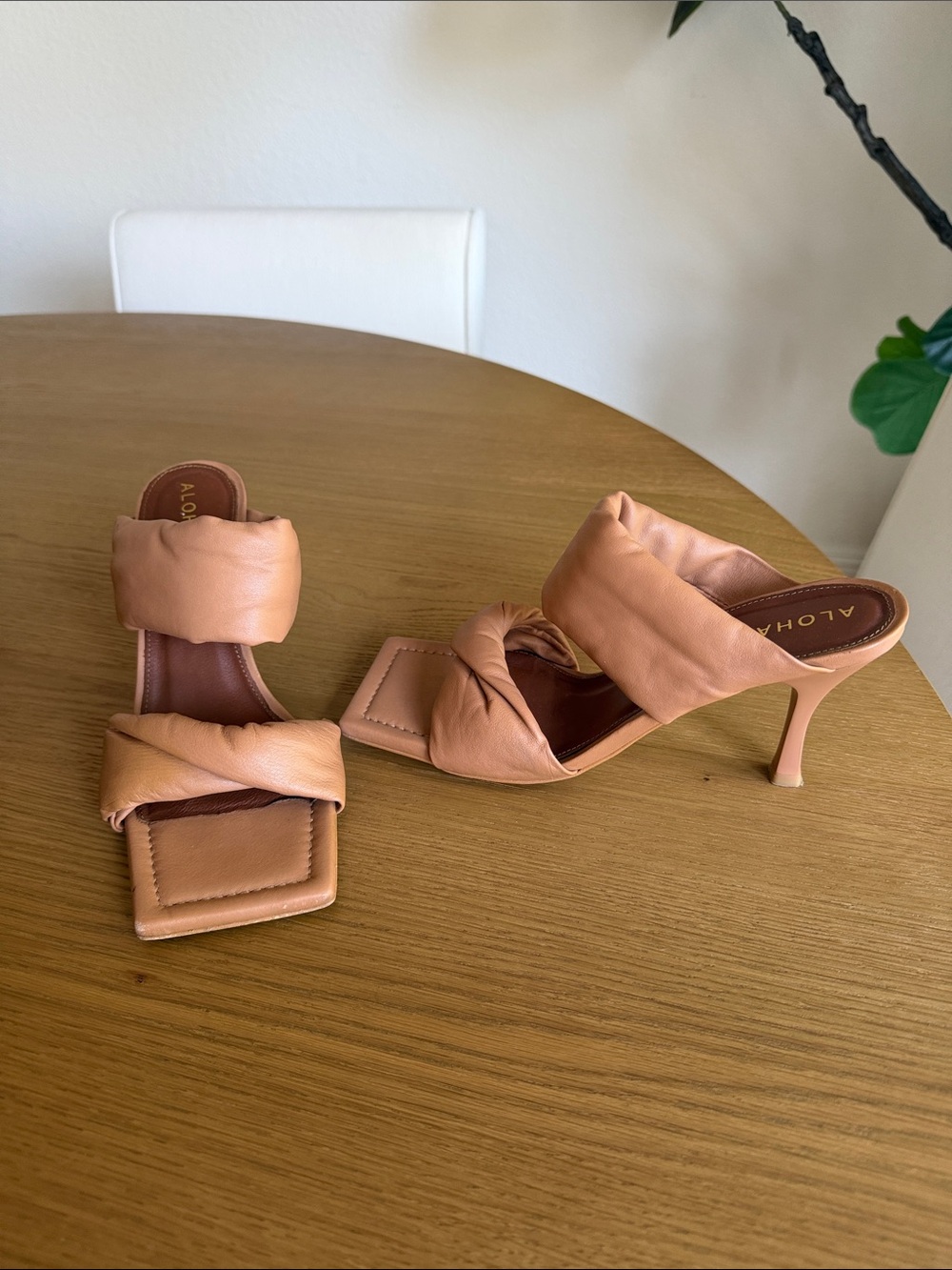 ALOHAS Blush Tan Knotted Strap Heeled Sandals